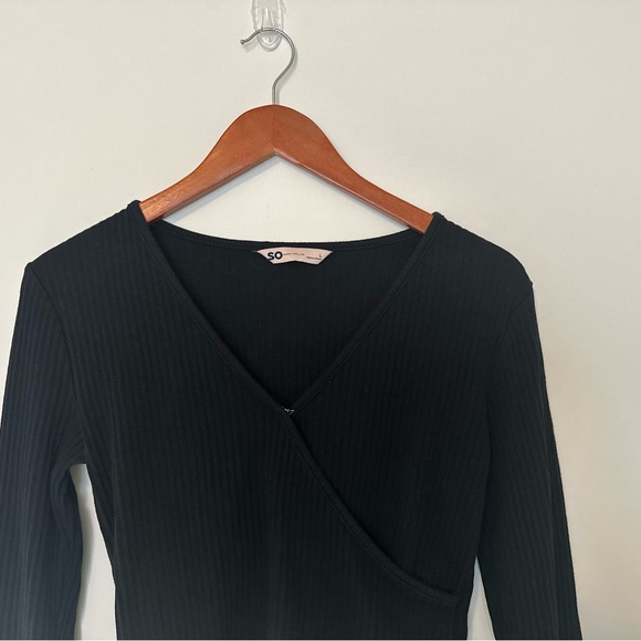 SO Sonoma Goods For Life Long Sleeve Cropped Wrap Top Black Women Juniors Size L - Picture 6 of 7